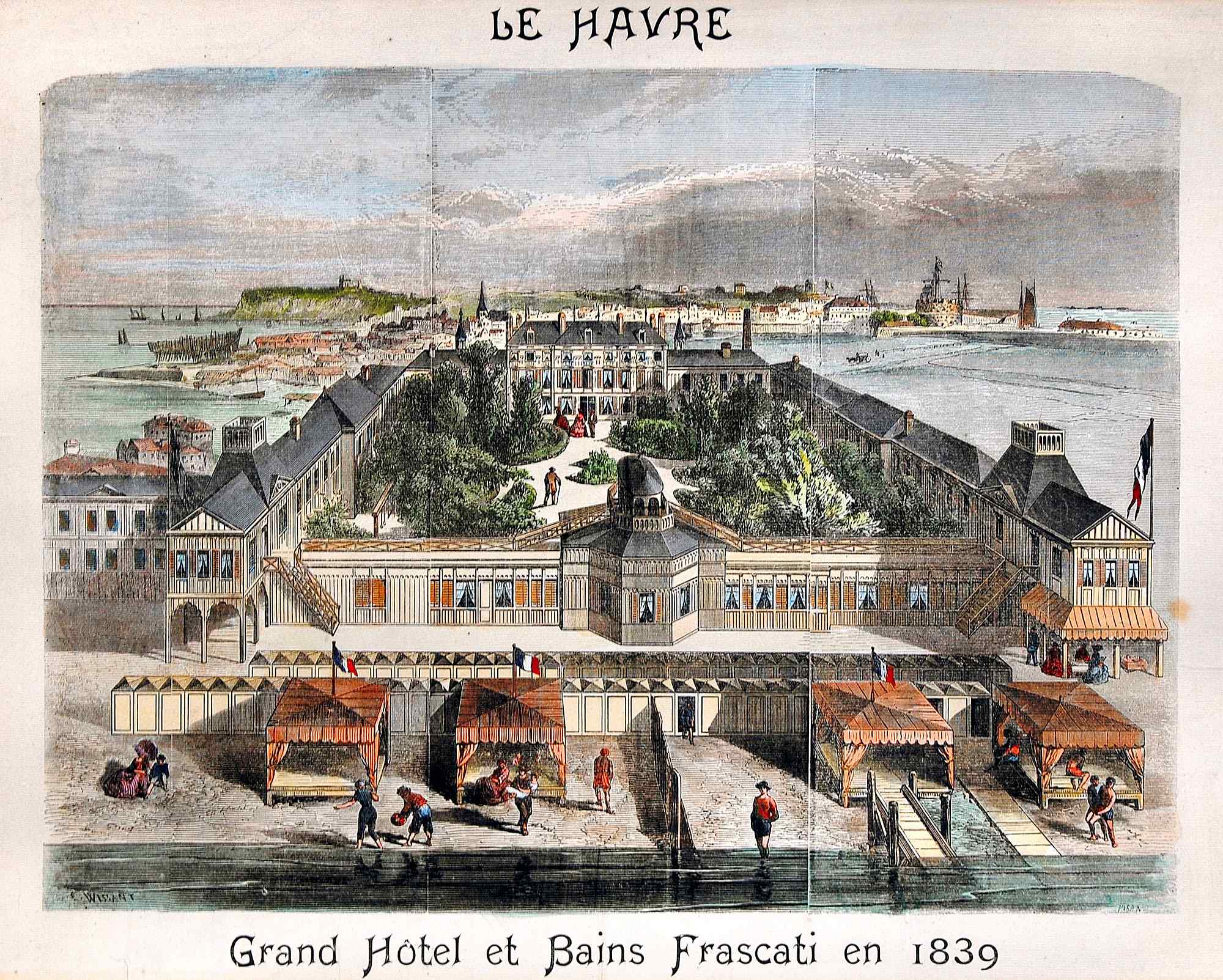 Lithographie des Bains Frascati au Havre, 1839. 