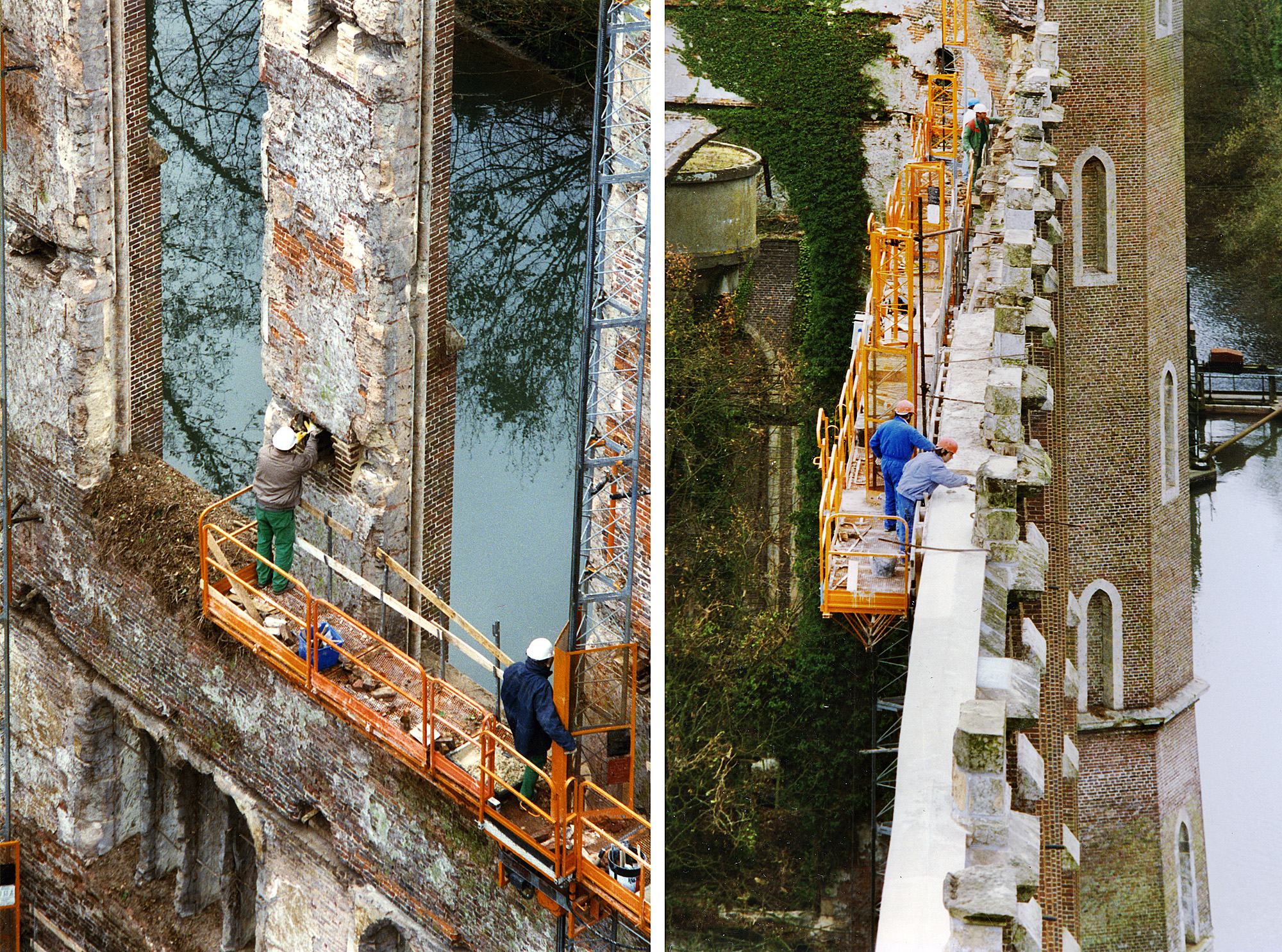 Photo d'un chantier d'entretien et de restauration mené par l'EPBS entre 1996 et 1998. Filature Levavasseur.