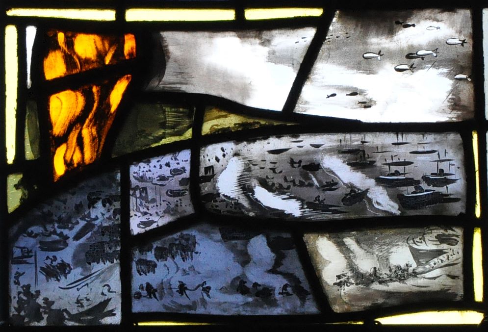 Baie de l'église médiévale Saint-Martin de Tracy-sur-mer représentant Omaha Beach. 