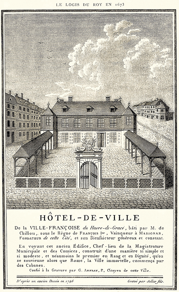 Vue de la maison commune, gravure par Sellier en 1746 