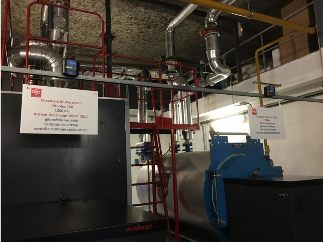 Îlot V41, chaufferie. Chaudière M. Viessmann Vitoplex 100. Chaudière P. Burderus S825L.