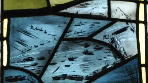 Port artificiel d'Arromanches, baie 2 de l'église médiévale Saint-Martin de Tracy-sur-mer