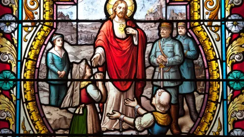 Vitrail à Tordouet, Calvados, atelier Mazuet, 1919.