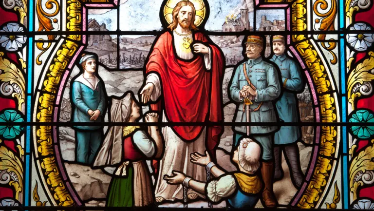 Vitrail à Tordouet, Calvados, atelier Mazuet, 1919.