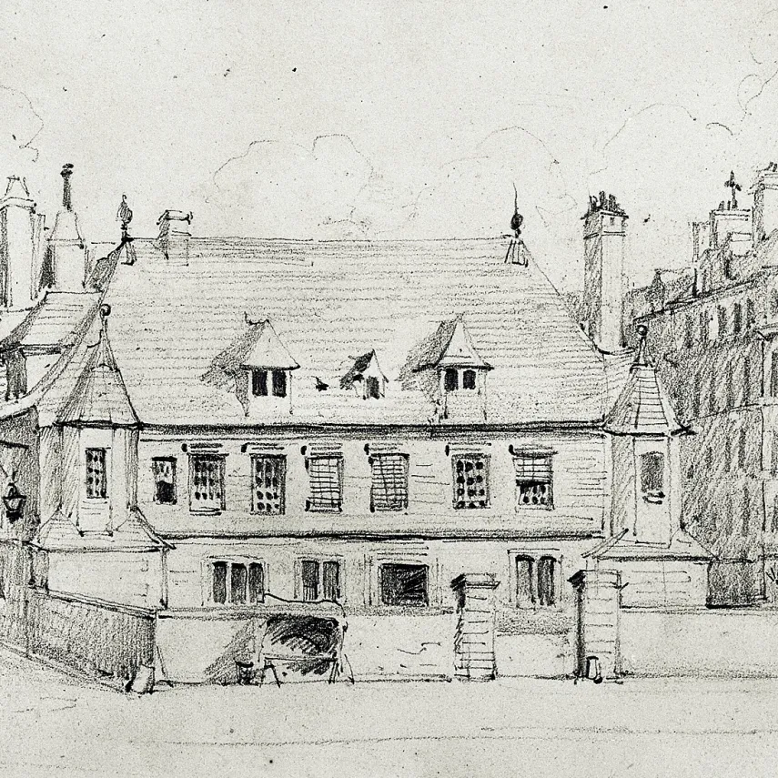 Le logis du Roy, dessin au crayon par Collignon, 1830 (BM Le Havre, Album Collignon).